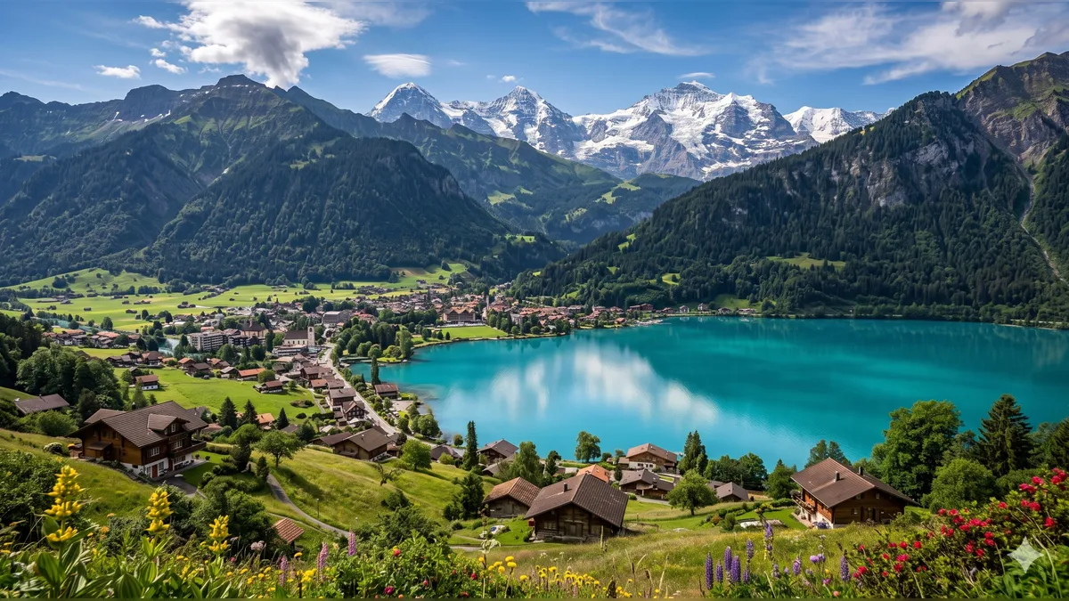 Beautiful Interlaken overlooking Lake Brienz on a 7-Day Switzerland itinerary.