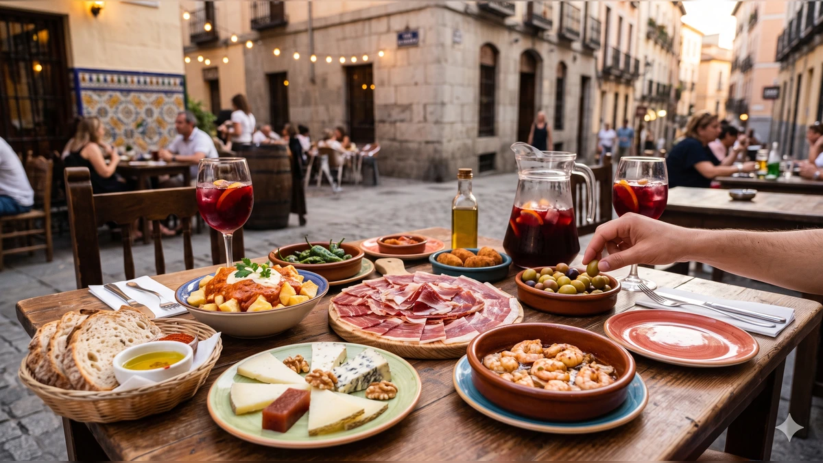 Traditional Spanish tapas served in Madrid for first-time visitors