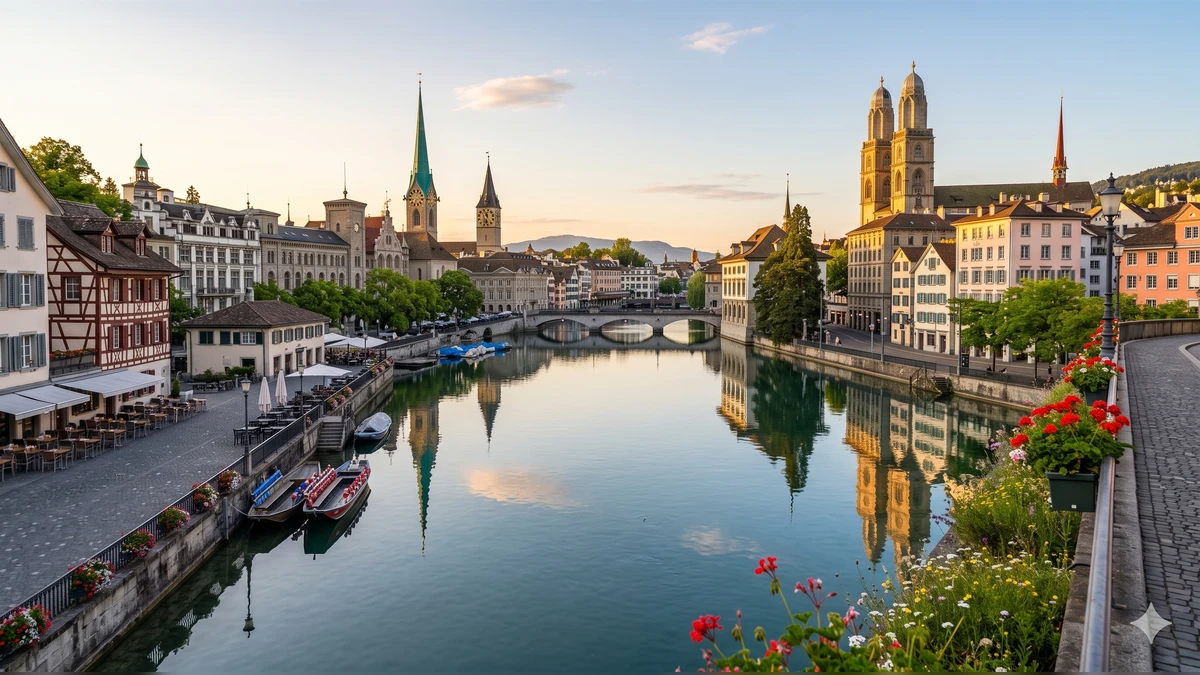 Zurich Old Town with the Limmat River featured in a Swiss Travel Pass itinerary.