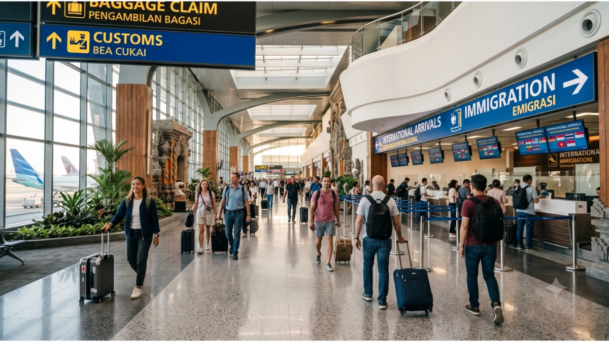 Tourists arriving at Ngurah Rai International Airport Bali immigration