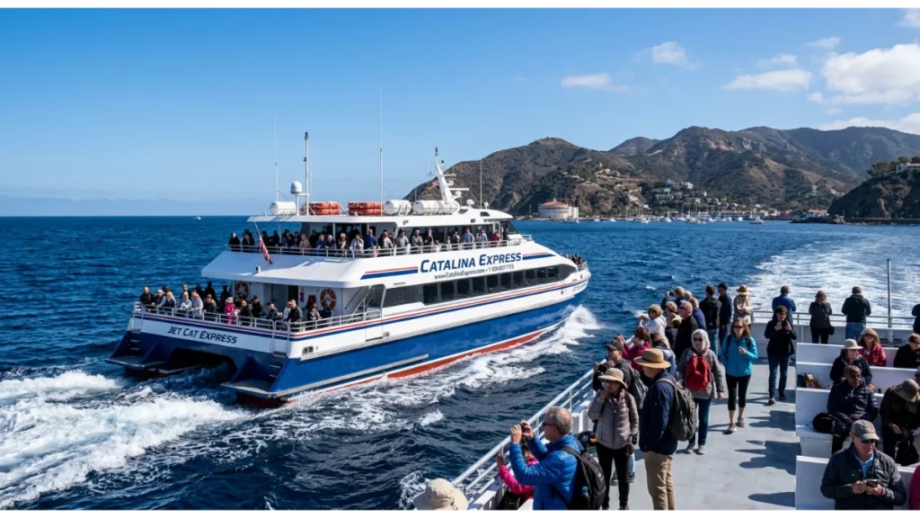 Catalina Express ferry traveling from Long Beach to Catalina Island on a sunny day