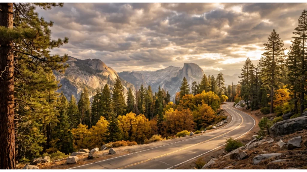 Mountain road on Highway 120 leading to Yosemite National Park