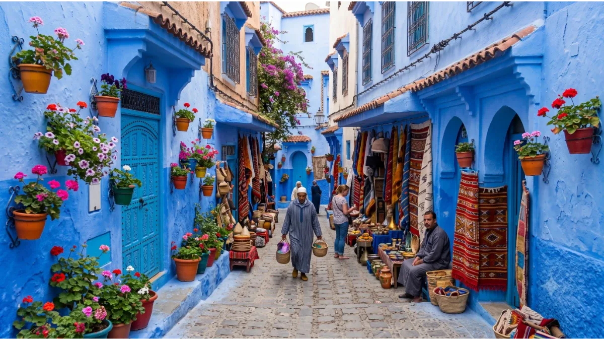 Blue streets of Chefchaouen Morocco with local architecture